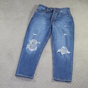 Old Navy Sz 8P Curvy Extra High-Waisted Button-Fly Sky-Hi Straight Ripped Jeans